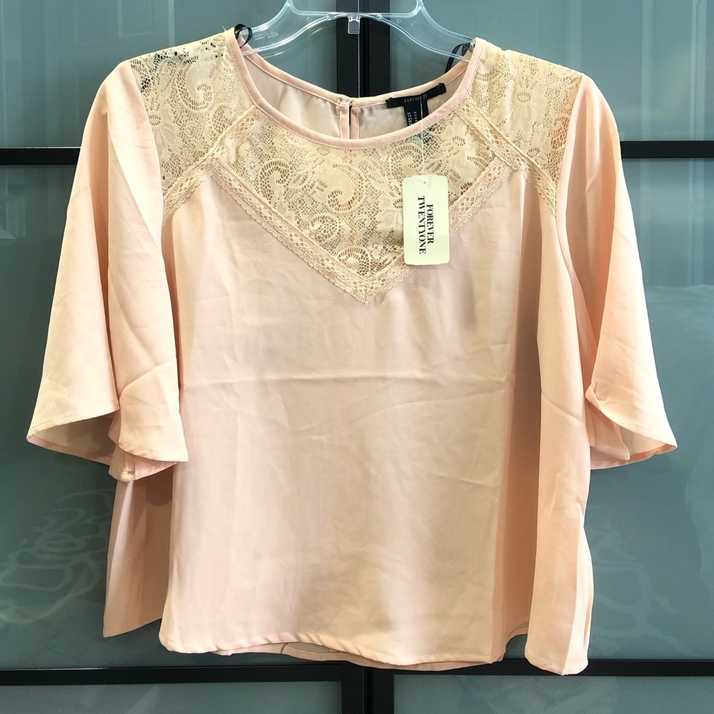 Blush blouse with lace front